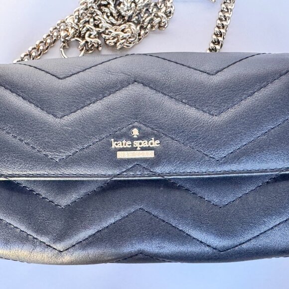 Kate Spade Black Quilted Leather Chain Wallet / Crossbody - Picture 3 of 4
